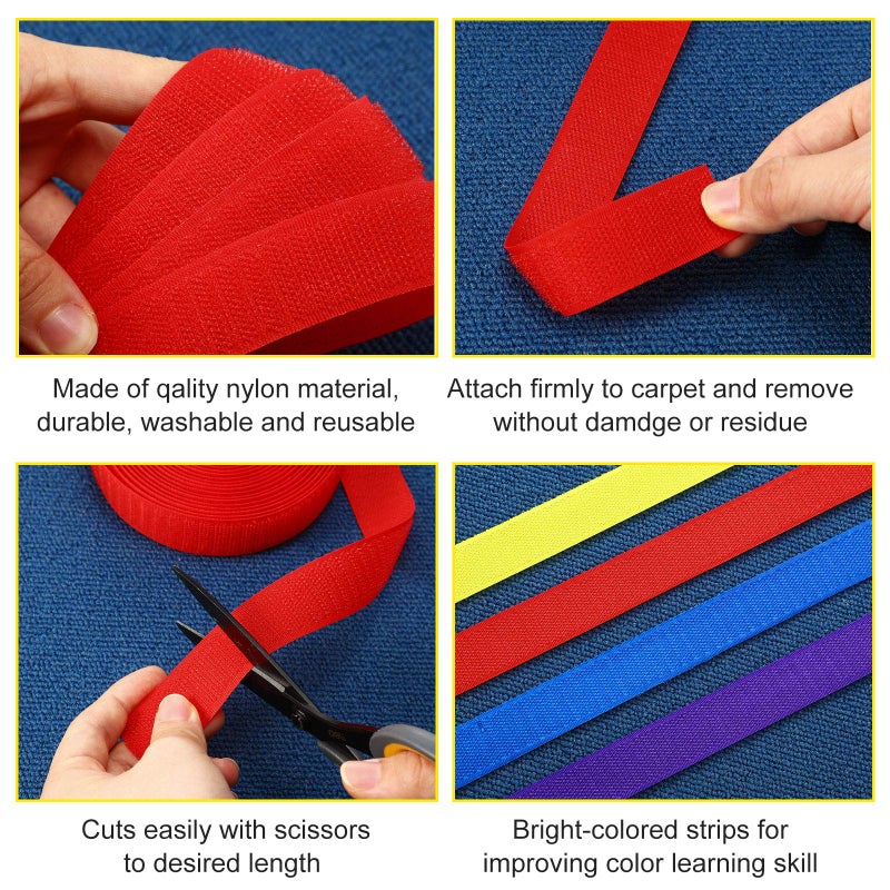 تشوانغ دي 8 لفات من شرائط تحديد السجاد المصنوعة من النايلون، مناسبة للفصول الدراسية والمعلمين والمكاتب، وللحفاظ على التباعد الاجتماعي، 8 ألوان (210 قدم) - Image 4